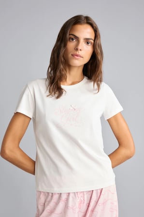 Kısa Kollu Üst Desenli Geniş Paça Alt Pijama Takımı