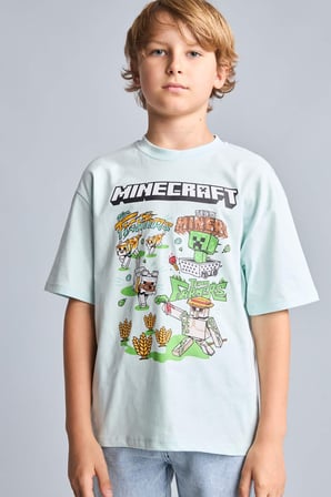 DeFacto Minecraft Lisanslı New Regular Fıt Bisiklet Yaka Kısa Kollu Nane Yeşili Tişört Erkek Çocuk H5796A826AUGN1032