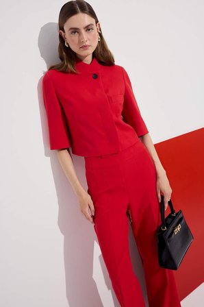 DeFacto Cropped Fıt Dik Yaka Blazer Kırmızı Ceket I4340AX26HSRD107
