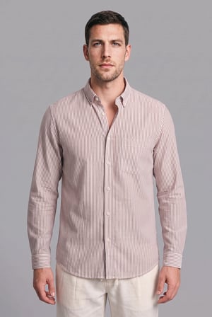 Regular Fit İnce Çizgili Düğmeli Yaka Pamuklu Uzun Kollu Gömlek