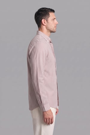Regular Fit İnce Çizgili Düğmeli Yaka Pamuklu Uzun Kollu Gömlek
