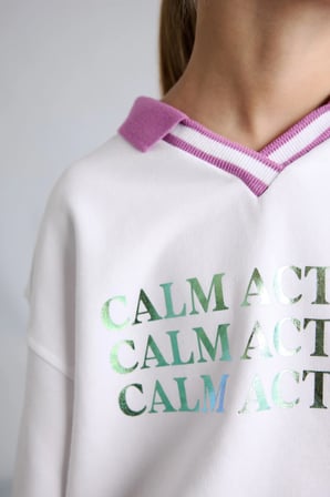 DeFacto Relax Fit Kontrast Polo Yaka Baskılı Sweatshirt Kız Çocuk I3837A826AUWT34