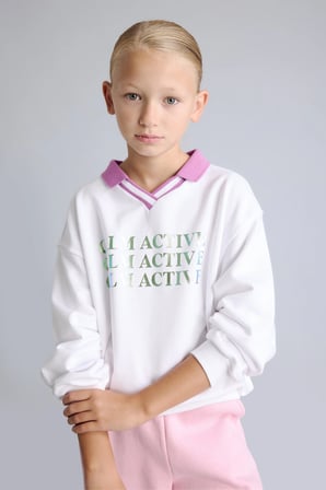 DeFacto Relax Fit Kontrast Polo Yaka Baskılı Sweatshirt Kız Çocuk I3837A826AUWT34