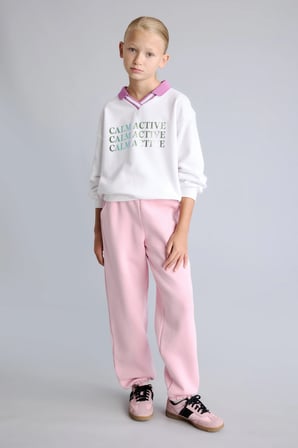 DeFacto Relax Fit Kontrast Polo Yaka Baskılı Sweatshirt Kız Çocuk I3837A826AUWT34