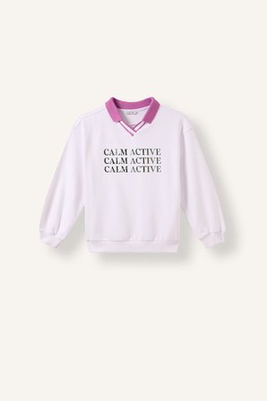 DeFacto Relax Fit Kontrast Polo Yaka Baskılı Sweatshirt Kız Çocuk I3837A826AUWT34