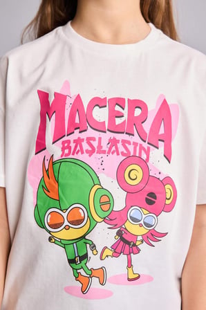 DeFacto Super 1 Takım Oversıze Bisiklet Yaka Kısa Kollu Tişört Kız Çocuk H7953A826HSWT34