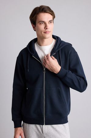 Relax Fit Kapüşonlu İçi Yumuşak Tüylü Kanguru Cepli Fermuarlı Sweatshirt