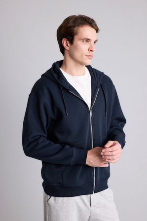 Relax Fit Kapüşonlu İçi Yumuşak Tüylü Kanguru Cepli Fermuarlı Sweatshirt