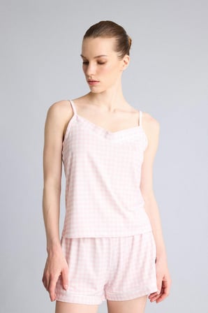 DeFacto Ultra Yumuşak Regular Fıt Askılı 2'li Softshell Açık Pembe Şortlu Pijama Takımı H7025AX26SMPN38