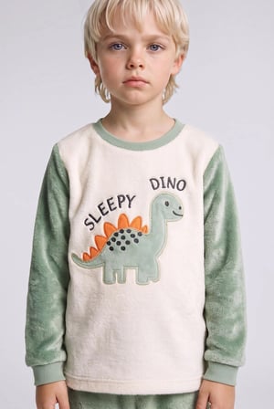 Dinozor Baskılı Pelüş 2'li Pijama Takımı Erkek Bebek