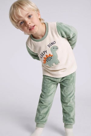Dinozor Baskılı Pelüş 2'li Pijama Takımı Erkek Bebek