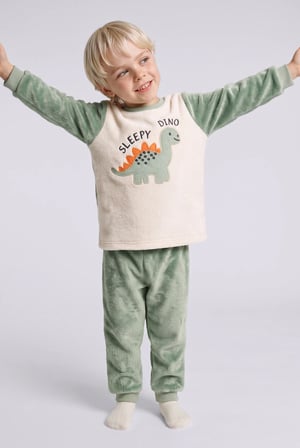 Dinozor Baskılı Pelüş 2'li Pijama Takımı Erkek Bebek