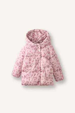 Leopar Desenli Kapüşonlu Şişme Kız Bebek Mont