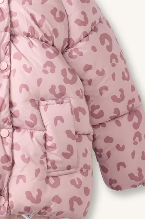 Leopar Desenli Kapüşonlu Şişme Kız Bebek Mont