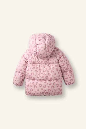 Leopar Desenli Kapüşonlu Şişme Kız Bebek Mont