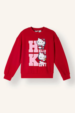 Hello Kitty Baskılı Relax Fit Bisiklet Yaka Sweatshirt Kız Çocuk