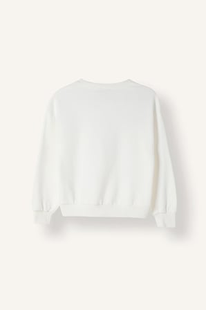 Relax Fit Bisiklet Yaka Nakışlı Çiçekli Uzun Kollu Sweatshirt Kız Çocuk