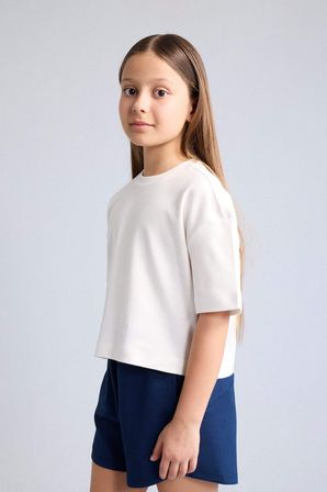 DeFacto Oversize Bisiklet Yaka Kısa Kollu Tişört Kız Çocuk H7237A826SMWT34