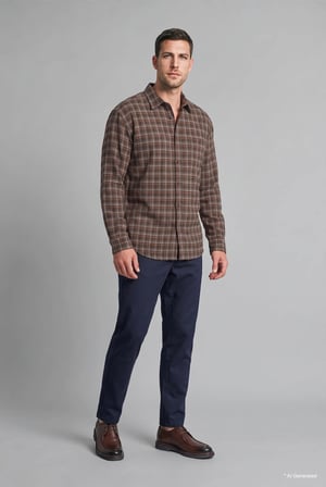 %100 Pamuk Regular Fit Polo Yaka Kareli Flanel Uzun Kollu Gömlek