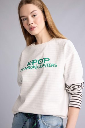 DeFacto Kpop - Demon Hunters Oversıze Sırt Baskılı Tişört H7152AX26SPWT32