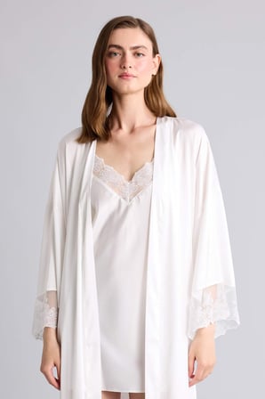 DeFacto Relax Fıt Wrap Yaka Saten Yarım Kol Beyaz Sabahlık H7067AX26SMWT79