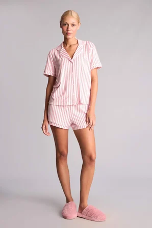 Regular Fıt Kısa Kollu 2'li Softshell Kırmızı Pijama Takımı