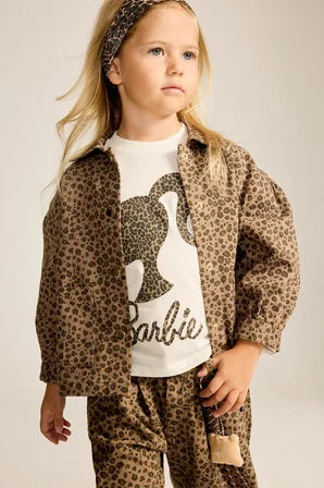 Leopar Desenli Gabardin Uzun Kollu Ceket Gömlek Kız Bebek