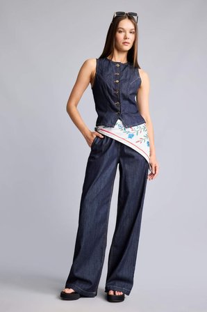 DeFacto %100 Pamuk Wide Leg Cepli İndigo Jean Pantolon I0072AX26HSNM82
