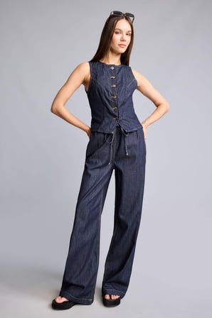 DeFacto %100 Pamuk Wide Leg Cepli İndigo Jean Pantolon I0072AX26HSNM82