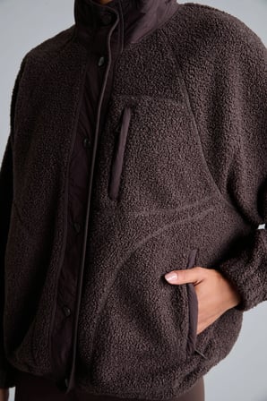 Regular Fit Dik Yaka Fermuarlı Pelüş Mont