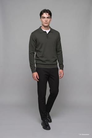 Standart Fit Düğmeli Polo Yaka Triko Basic Kazak