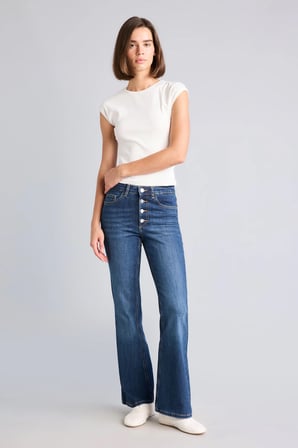 Mıa Düğmeli Flare Fit Normal Bel Jean Pantolon