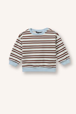 Regular Fit Bisiklet Yaka Düşük Omuzlu Çizgili Erkek Bebek Sweatshirt