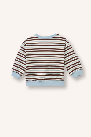 Regular Fit Bisiklet Yaka Düşük Omuzlu Çizgili Erkek Bebek Sweatshirt