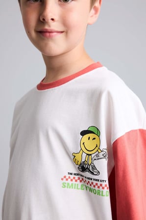 DeFacto Smiley World Oversıze Bisiklet Yaka Sırt Baskılı Kısa Kollu Ecru Tişört Erkek Çocuk H8314A826HSER105