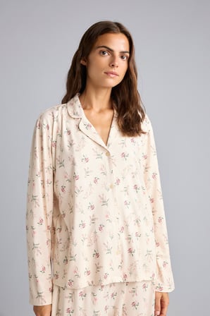 Regular Fit Çiçekli Uzun Kollu Üst Geniş Kesim Alt 2'li Pijama Takım