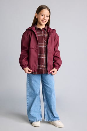 Oversize Su İtici Fermuarlı Kapüşonlu Yağmurluk Kız Çocuk