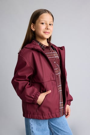 Oversize Su İtici Fermuarlı Kapüşonlu Yağmurluk Kız Çocuk