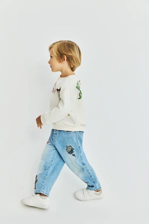 DeFacto %100 Pamuk Toy Story İşlemeli Lastikli Bel Jean Pantolon Erkek Bebek H8714A526AUBE394