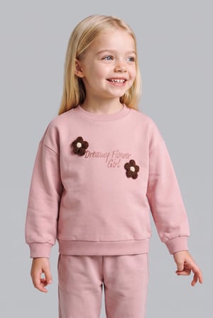 Regular Fıt Bisiklet Yaka Çiçekli İçi Yumuşak Tüylü Sweatshirt Kız Bebek
