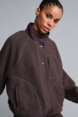 Regular Fit Dik Yaka Fermuarlı Pelüş Mont