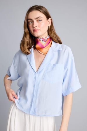 DeFacto Pijama Yaka Modal Kısa Kollu Açık Mavi Gömlek H7938AX26SMBE40