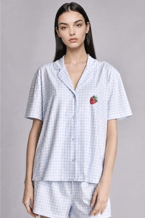 DeFacto Ultra Yumuşak Regular Fıt Şortlu Kısa Kollu 2'li Kareli Softshell Açık Mavi Pijama Takımı H6375AX26HSBE250
