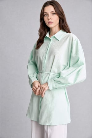 DeFacto Relax Fıt Kırışık Dokulu Kumaş Uzun Kollu Açık Nane Tunik H7714AX26HSGN1206