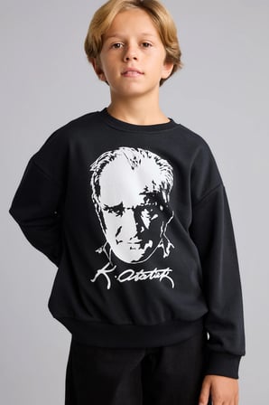 Atatürk Baskılı Bisiklet Yaka Sweatshirt Erkek Çocuk
