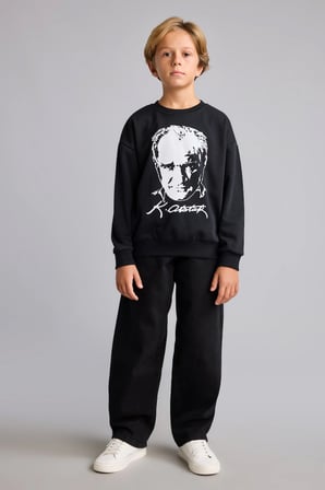 Atatürk Baskılı Bisiklet Yaka Sweatshirt Erkek Çocuk