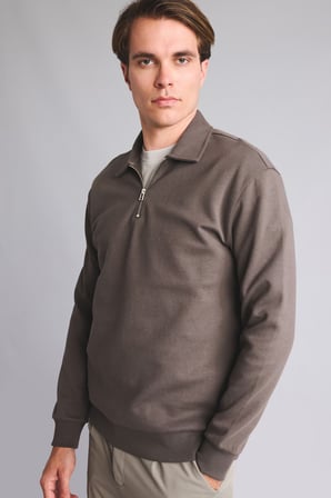 Regular Fit Polo Yaka Yarım Fermuarlı Basic Sweatshirt