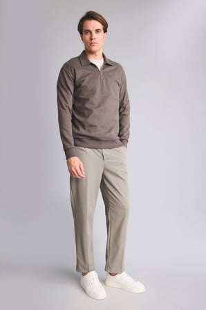 Regular Fit Polo Yaka Yarım Fermuarlı Basic Sweatshirt