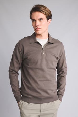 Regular Fit Polo Yaka Yarım Fermuarlı Basic Sweatshirt