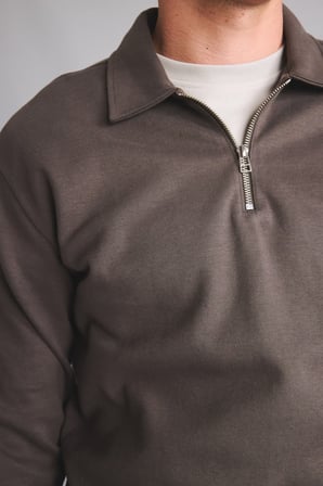 Regular Fit Polo Yaka Yarım Fermuarlı Basic Sweatshirt